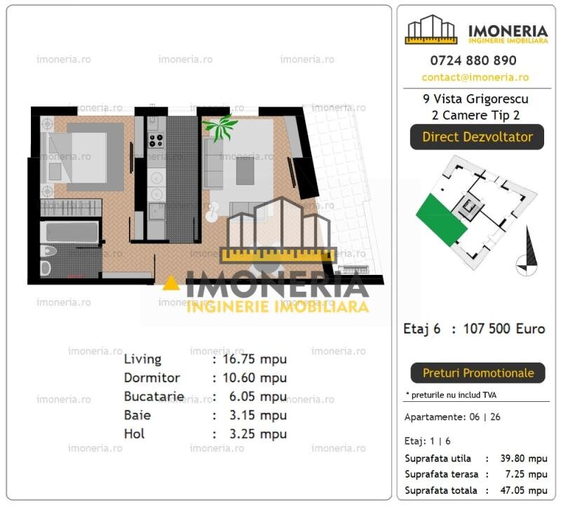 9 Vista Grigorescu, 0% comision, 2 camere cu view aerisit, 750 m Parcul IOR.