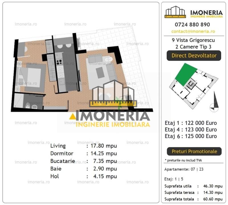 9 Vista Grigorescu, 0% comision, 2 camere cu view aerisit, 750 m Parcul IOR.