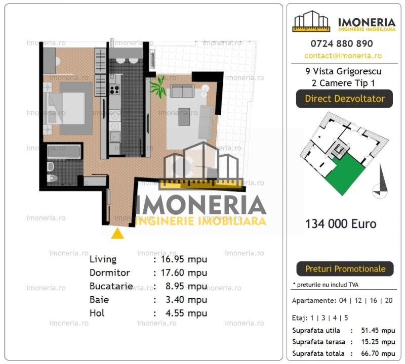 9 Vista Grigorescu, 0% comision, 2 camere cu view aerisit, 750 m Parcul IOR.
